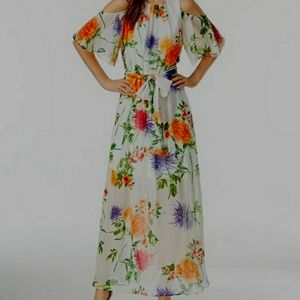 Calvin Klein Cold Shoulder Floral chiffon Maxi
